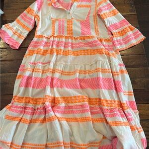 Chic Pink and Orange Striped Maxi Dress